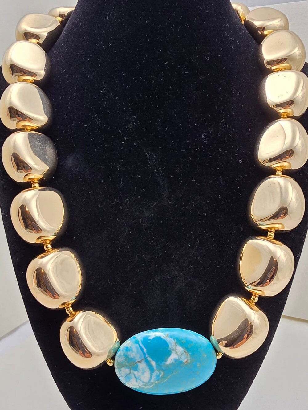 Gold Statement Necklace with Turquoise Center